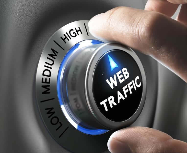 Web traffic button pointing high position with two fingers, blue and grey tones, Conceptual image - ensure your website creates business